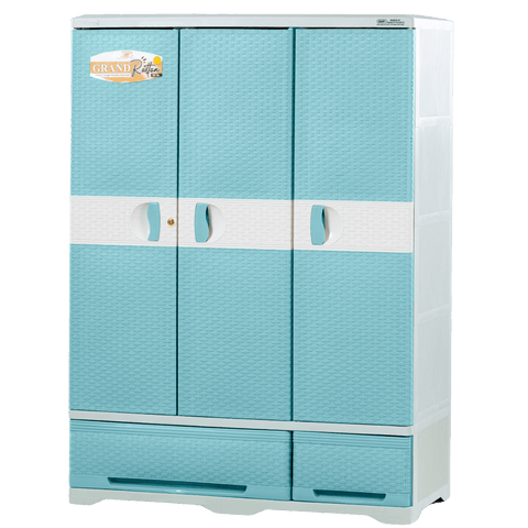 Zooey Grand Rattan Cabinet / Wardrobe - Aqua Blue