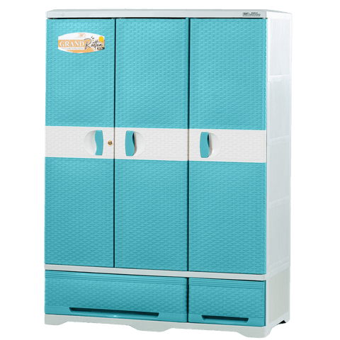 Zooey Grand Rattan Cabinet / Wardrobe - Aqua Blue